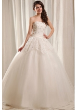 Strapless Ball Gown Floor-length Wedding Dress with Beading and Flowers