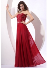 Strapless Beaded Decorate Floor-length Wine Red Prom Dress