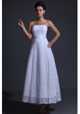 Strapless Empire Ankle-length Lace Wedding Dress with Bowknot