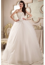 Sweetheart Ball Gown Beaded Decorate Waist Tulle Wedding Dress