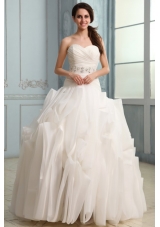 Sweetheart Beaded Decorate Waist Organza Wedding Dress with Ruffles