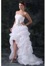 A-Line Strapless High-low Beading Organza Wedding Dress