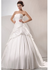A-line Strapless Taffeta Court Train Wedding Dress with Pick-ups