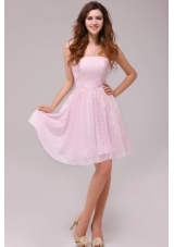 Baby Pink Strapless Knee-length Empire Prom Dress for Cocktail Party