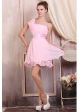 Baby Pink Strapless Short Mini-length Prom Dress with Beading