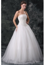 Ball Gown Strapless Beading Tulle Wedding Dress with Floor-length