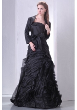 Black A-line Strapless Prom Dress with Layers and Sash