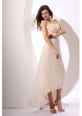 Champagne Straps High-low Empire Chiffon Hand Made Flowers Prom Dress