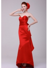 Column Sweethear Floor-length Taffeta Red Prom Dress with Ruching