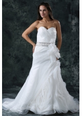 Column Sweetheart Beading Organza Wedding Dress with Court Train