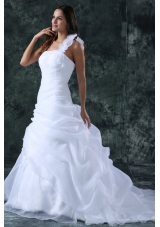Elegant A-Line Organza Brush Train Zipper Up Wedding Dress with Ruching