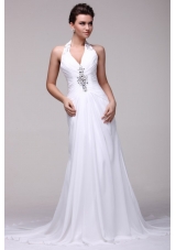 Halter Top Neck A-line Beading Taffeta Court Train Wedding Dress