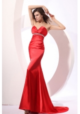 Latest Column V-neck Red Beading Prom Dress for 2014 Spring