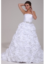 Luxurious A-Line Strapless Beading Taffeta 2014 Wedding Dress