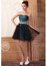 Peacock Green and Black Short Prom Dress with Beading Mini-length