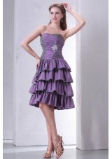 Purple Sweetheart Knee-length Prom Dress with Beading and Layers