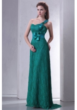 Turquoise Empire One Shoulder Lace Prom Dress with Flowers