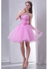 Sweetheart Rose Pink Short Organza Mini-length Prom Dress with Appliques