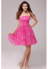 A-line Hot Pink Strapless Knee-length Prom Dress