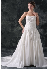 A-Line Strapless Beading Lace Up Taffeta Wedding Dress