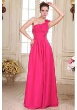 Empire One Shoulder Floor-length Hand Made Flower Prom Dress