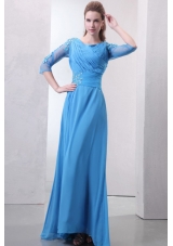 Empire Scoop Appliques with Beading 3/4 Sleeves Teal Prom Dress