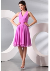 Lilac Halter Top Ruching Knee-length Chiffon Prom Dress