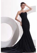 Mermaid Sweetheart Black Chiffon Beaded Decorate Prom Dress for Women