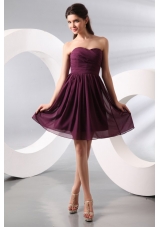 Purple Ruching Short Prom Dress with Knee-length