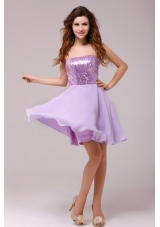 Purple Strapless Sequins Chiffon Knee-length Prom Dress