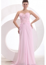 Sweetheart Empire Beaded Decorate Watteau Train Prom Dress in Baby Pink