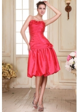 Sweetheart Knee-length Hand Made Flowers Prom Dress in Coral Red