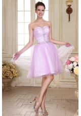 Sweetheart Short Beaded Decorate Organza Prom Dress in Lavender