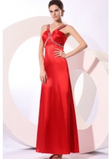 Wine Red Column Straps Beading and Ruching Prom Dress
