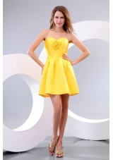 Yellow Sweetheart Hand Made Flower Prom Dress with Short