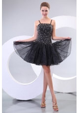 A-line Sapghetti Straps Beading Black 2013 Prom Dress