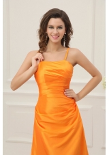 A-line Spaghetti Straps Orange Floor-length Prom Dress with Ruche