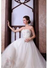 A-Line Sweetheart Floor-length Beading Tulle Wedding Dress