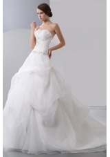 Ball Gown Strapless Beading Zipper Up Organza Wedding Dress