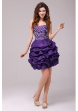 Beaded Purple Short Prom Dress with Pick-ups Mini-length