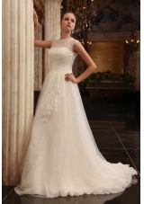 Column Halter Beading Brush Train Organza Wedding Dress