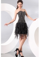 Column Sweetheart Black Beading and Ruffles Prom Dress for Party