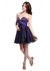 Cute Sweetheart Beaded Mini-length Prom Dress in Purple