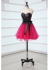 Cute Sweetheart Black and Hot Pink Prom Dress with Bowknot