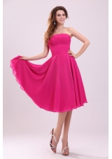 Empire Hot Pink Strapless Ruching Chiffon 2013 Prom Dress