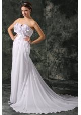 Empire Sweetheart Court Train Beading and Hand Made Flower Chiffon Wedding Dress