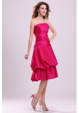 Hot Pink A-line Strapless Prom Dress with Knee-length