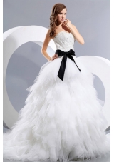 Luxurious A-Line Sweetheart Beading Court Train Tulle Wedding Dress