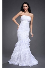 Mermaid Strapless Side Zipper Beading and Ruching Wedding Dress