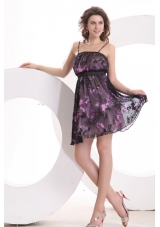 Mulit-color Spaghetti Straps Mini-length Printing Prom Dress